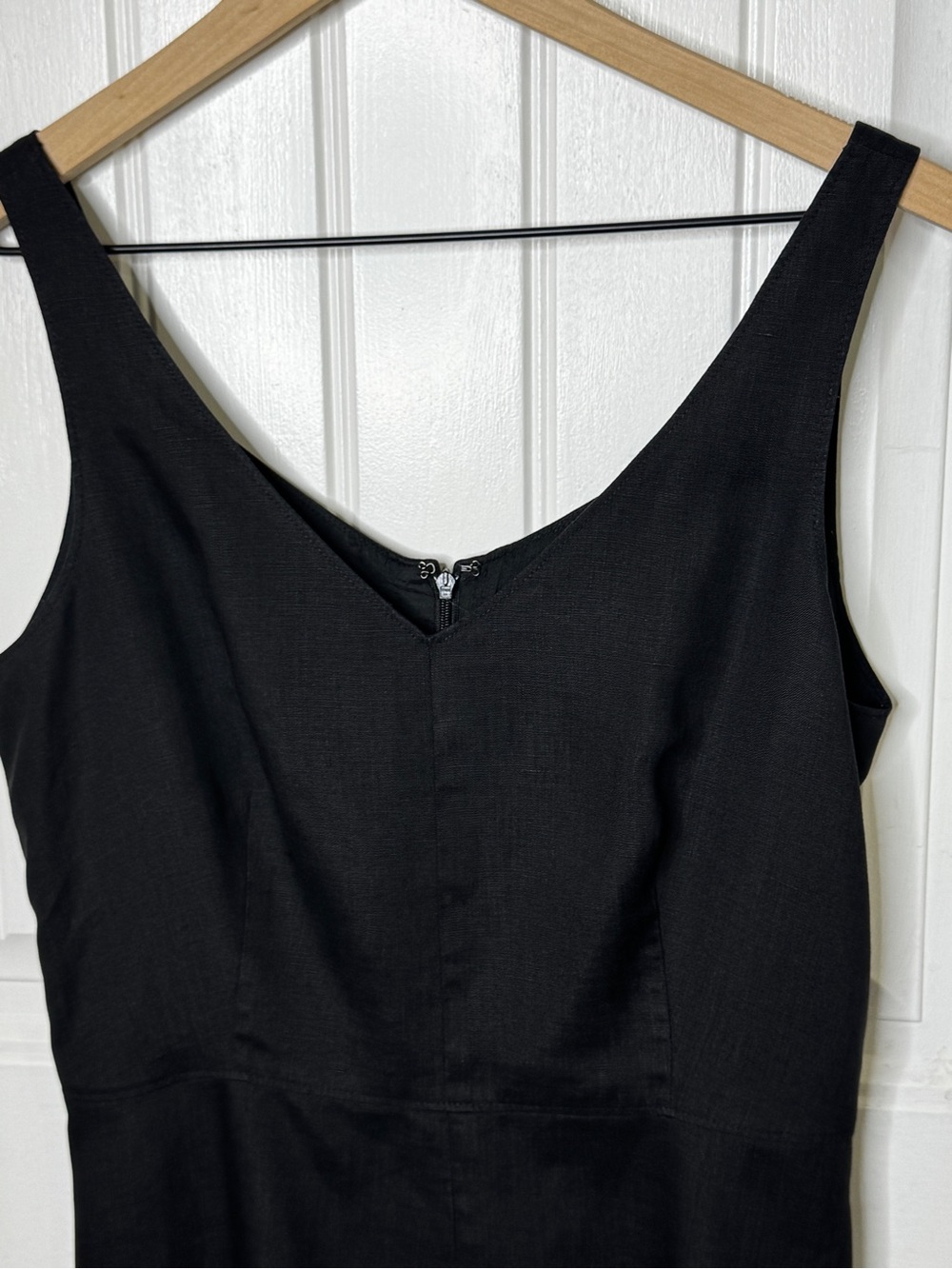 J.Crew Black Linen Midi Dress Size 6 Minimalist Raw Hem Sleeveless - Picture 4 of 8